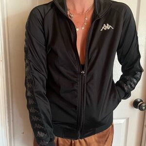 Kappa Black Women's Zip-Front Track Jacket with Logo Tape